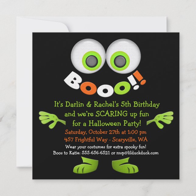 Invitations d'anniversaire éffrayant Monster Twin (Devant)