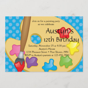 Invitations d'anniversaire en bleu de peinture art