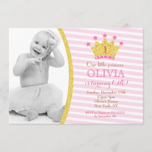Invitations d'anniversaire Gold Pink Princess