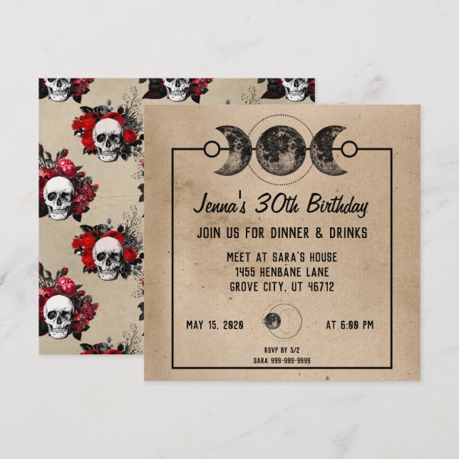 Invitations d'anniversaire guitaristes Roses et cr (Devant / Derrière)