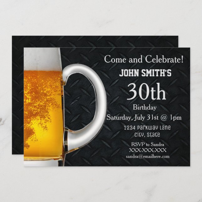 Invitations d'anniversaire masculines à la bière a (Devant / Derrière)