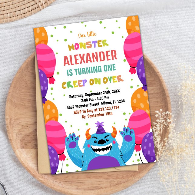 Invitations d'anniversaire Monster Ballons de coul (Monster Birthday Invitations Colour Ballons)