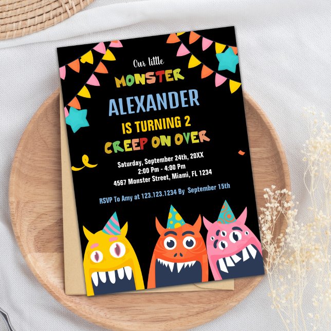 Invitations d'anniversaire Monster Black (Monster Birthday Invitations Black)