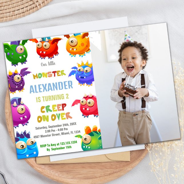 Invitations d'anniversaire Monster, photo Monster (Monster Birthday Invitations, Fly Monsters photo Invitation)