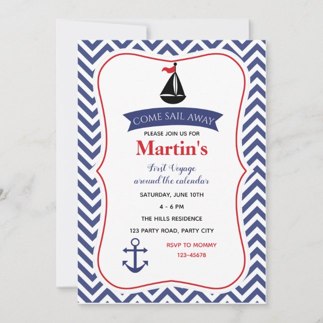 Invitations d'anniversaire nautiques (Boys Navy) (Devant)