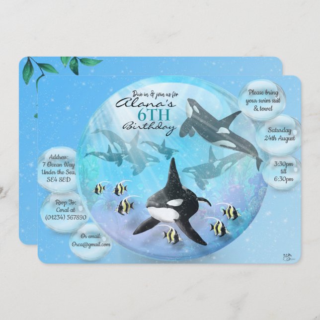Invitations d'Anniversaire Orca Snow Globe (Devant / Derrière)