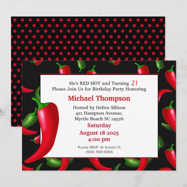 Invitations d'anniversaire pour les 21e poivrons r (Devant / Derrière)
