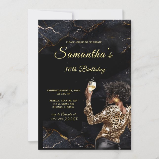 Invitations d'anniversaire pour une femme afro-amé (Devant)