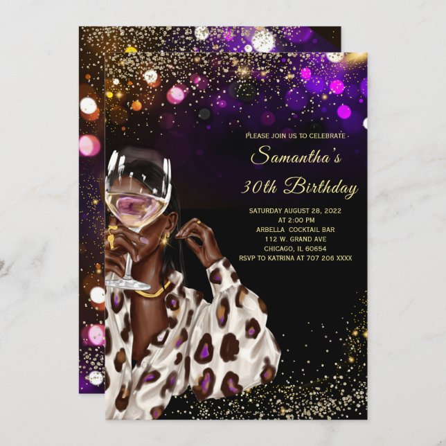Invitations d'anniversaire pour une femme afro-amé (Devant / Derrière)