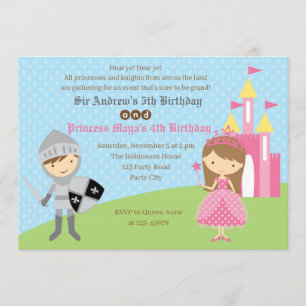 Invitations d'anniversaire princesse et chevalier 