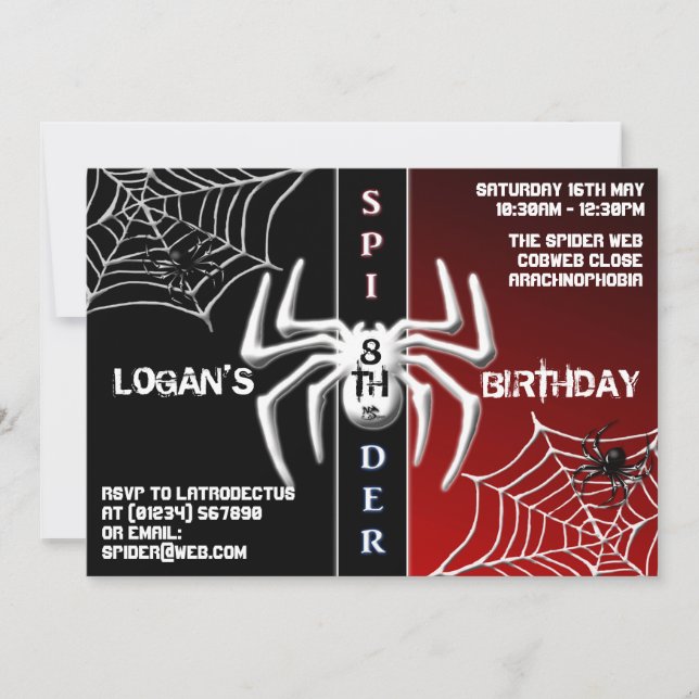 Invitations d'anniversaire Red & Black Spider (Devant)