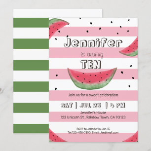 Invitations d'anniversaire rose pastèque