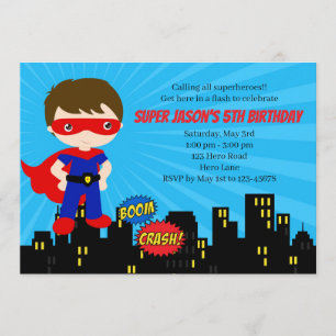 Invitations d'anniversaire Superhero (Masque bleu 