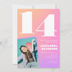 Invitations de 14e anniversaire de Pink Orange Ret