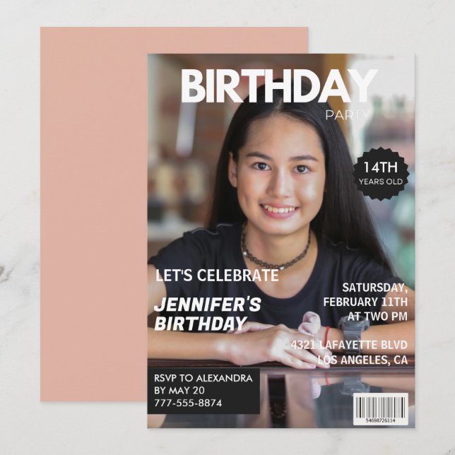 Invitations de 14e anniversaire Girl Magazine Couv (Devant / Derrière)