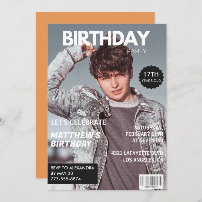 Invitations de 17e anniversaire pour lui Magazine  (Devant / Derrière)