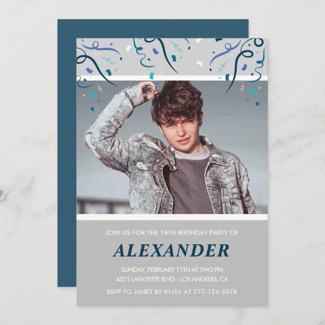 Invitations de 18e anniversaire garçon Confetti Ph (Devant / Derrière)