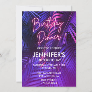 Invitations de 18e anniversaire Neon Dîner tropica