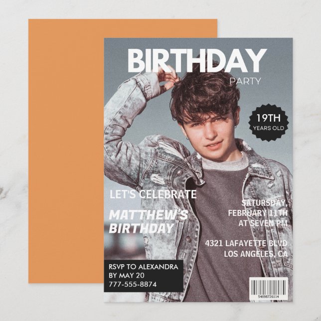Invitations de 19e anniversaire pour lui Magazine  (Devant / Derrière)