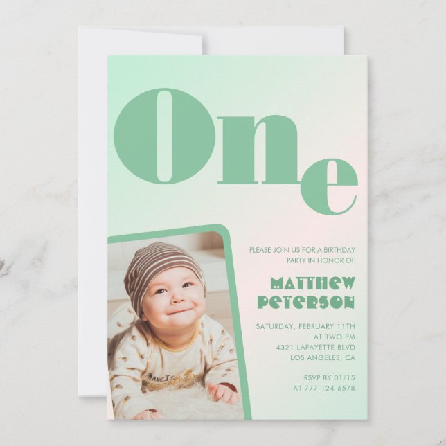 Invitations de 1er anniversaire Boy Green Gradient (Devant)