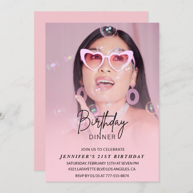 Invitations de 21e anniversaire Anniversaire Dîner (Devant / Derrière)