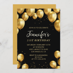 Invitations de 21e anniversaire Balloons Gold Conf