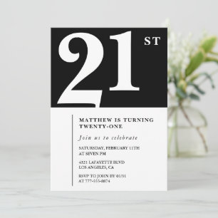 Invitations de 21e anniversaire Black White Elegan