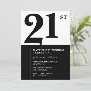 Invitations de 21e anniversaire Black White Elegan