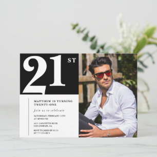 Invitations de 21e anniversaire Black White Photo