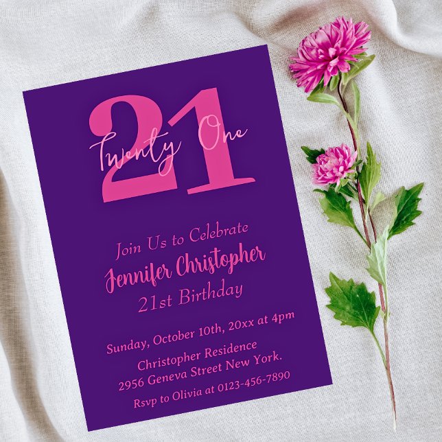 Invitations de 21e anniversaire de Modern Pink Pur (Créateur téléchargé)