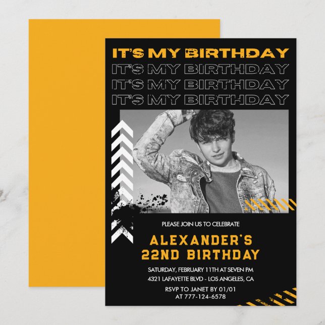 Invitations de 22e anniversaire Homme Photo Spray  (Devant / Derrière)