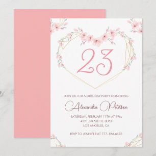Invitations de 23e anniversaire Boho Floral Pink