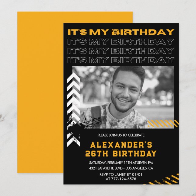 Invitations de 26e anniversaire Hommes Photo Spray (Devant / Derrière)