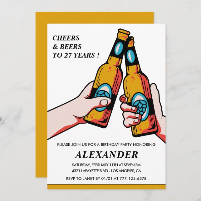 Invitations de 27e anniversaire Cheers and Beers H (Devant / Derrière)