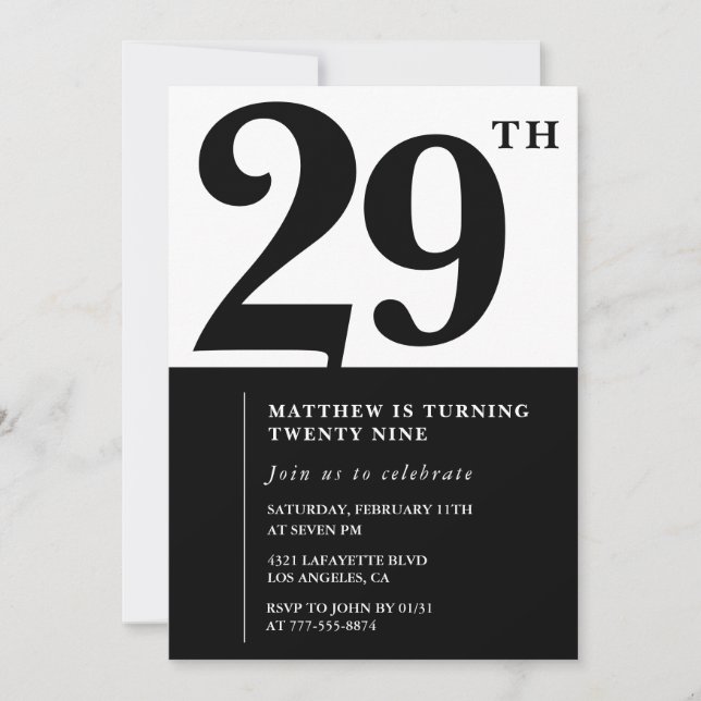 Invitations de 29e anniversaire Black and White El (Devant)
