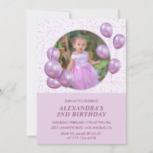 Invitations de 2e anniversaire Ballons Photo Purpl