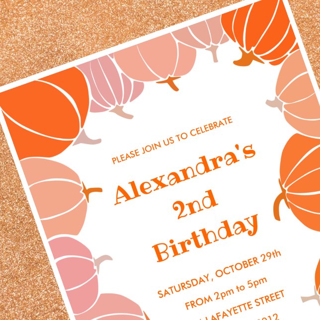 Invitations de 2e anniversaire d'Halloween Enfants (Halloween-2nd-birthday-invitations-pumpkin-kids-1)