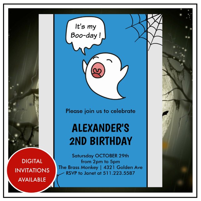 Invitations de 2e anniversaire d'Halloween Livres  (halloween-2nd-birthday-invitation-second-1)