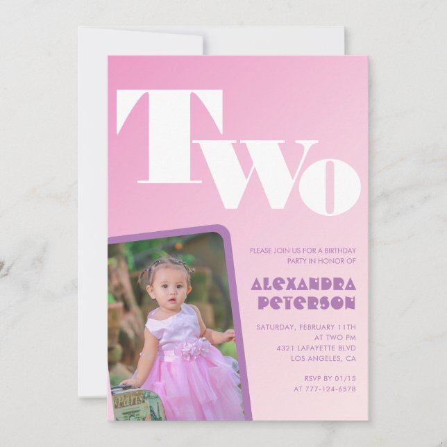 Invitations de 2e anniversaire Girl Pink Gradient  (Devant)