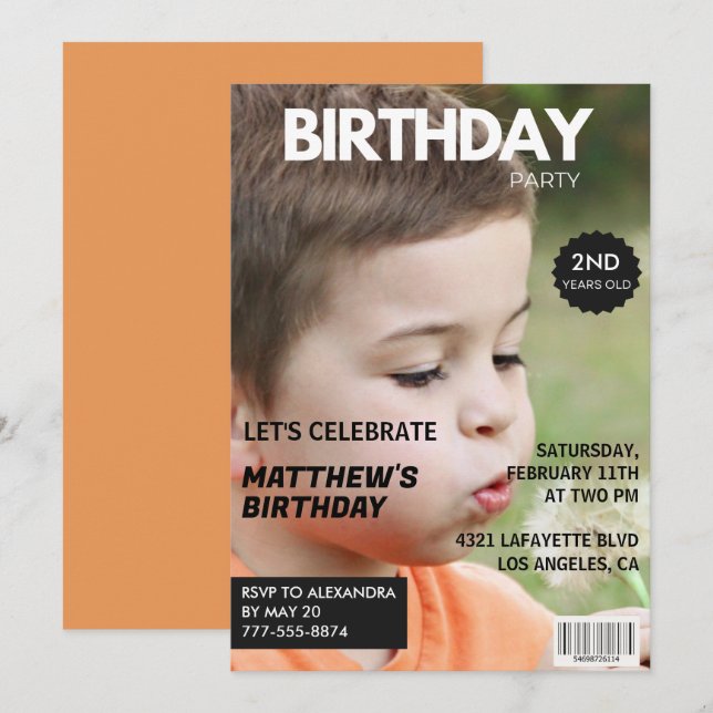Invitations de 2ème anniversaire pour lui Magazine (Devant / Derrière)