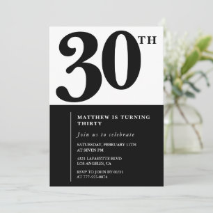 Invitations de 30e anniversaire Black and White El