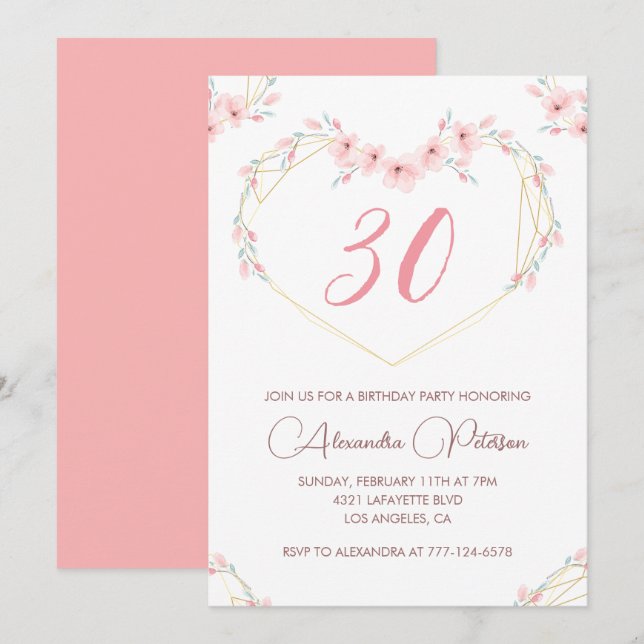 Invitations de 30e anniversaire Boho Floral Elegan (Devant / Derrière)