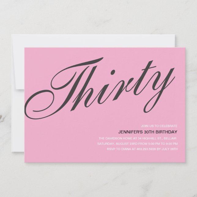 Invitations de 30e anniversaire en noir et rose (Devant)