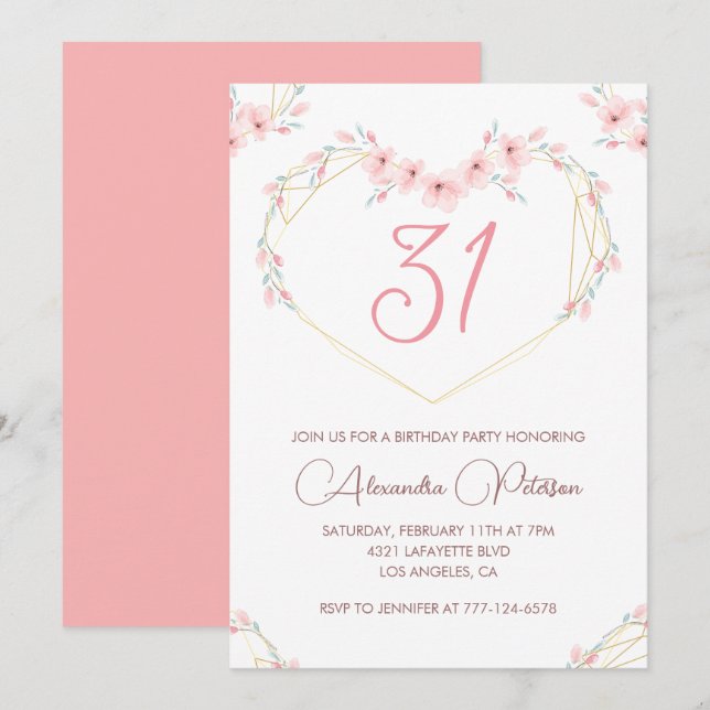 Invitations de 31e anniversaire Boho Floral Pink (Devant / Derrière)