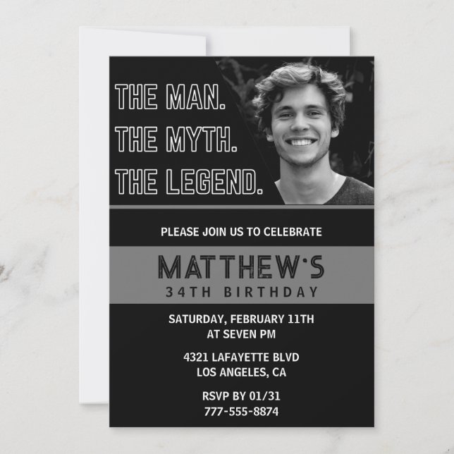 Invitations de 34e anniversaire Black The Man The  (Devant)