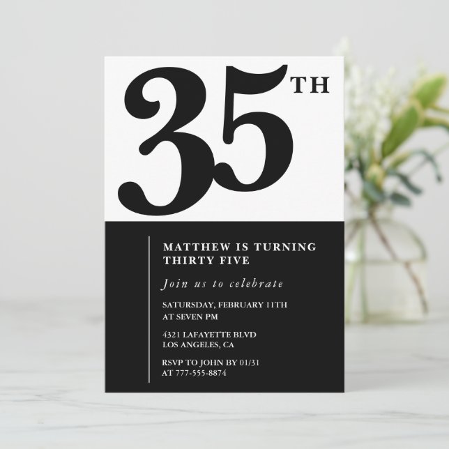 Invitations de 35e anniversaire Black and White El (Debout devant)