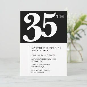 Invitations de 35e anniversaire Black White Elegan