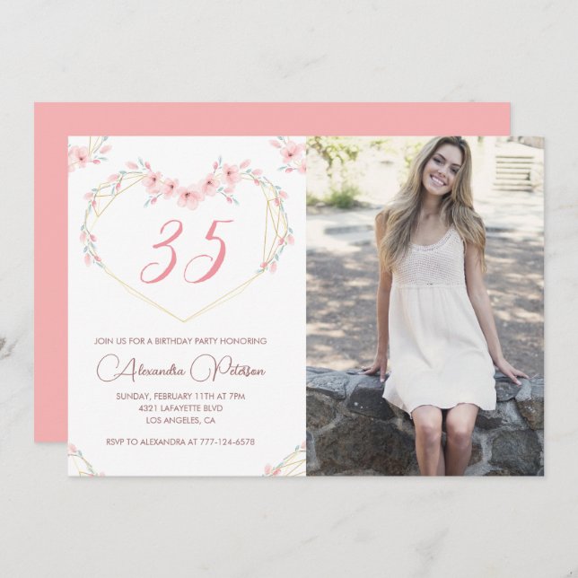 Invitations de 35e anniversaire Boho Floral Photo (Devant / Derrière)