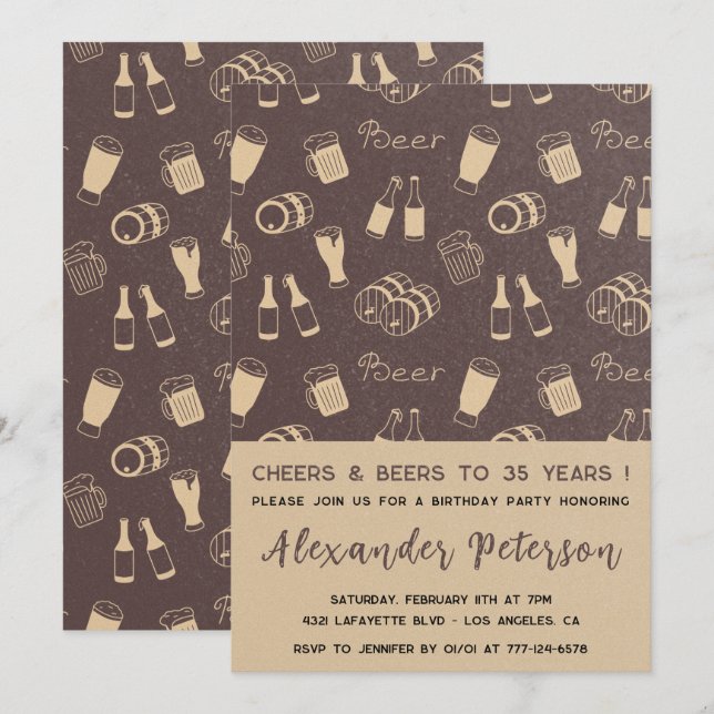 Invitations de 35e anniversaire Hommes Bière Motif (Devant / Derrière)