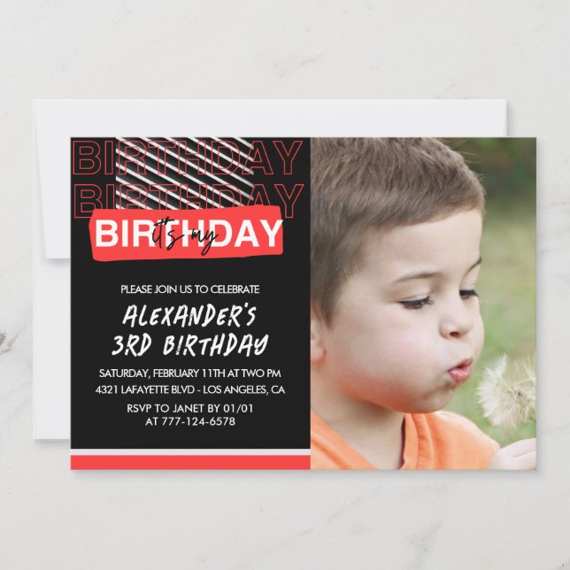 Invitations de 3e anniversaire garçon Fête Photo R (Devant)